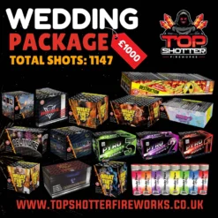 Image of the Grand Wedding Fireworks Package by Top Shotter Fireworks, showcasing the package which is priced at £1000 and includes 1147 shots.