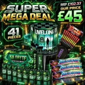 Firework bundle showing cheap fireworks super mega deal