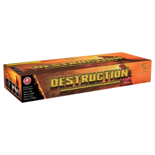 Destruction 320-Shot 1.3G Compound Cake by Gemstone Fireworks – new & improved 2025 effects with bigger bursts and enhanced finale.