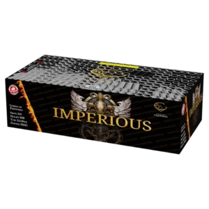 Imperious 210 Shot F3 Compound Cake by Gemstone Fireworks – 1.3G high-powered firework with 25mm & 30mm tubes, new for 2025.