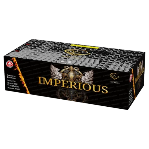 Imperious 210 Shot F3 Compound Cake by Gemstone Fireworks – 1.3G high-powered firework with 25mm & 30mm tubes, new for 2025.