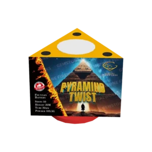 Pyramind Twist Fountain by Gemstone Fireworks – a dynamic 1.4G fountain firework with spiraling bursts and vibrant colors, new for 2025.