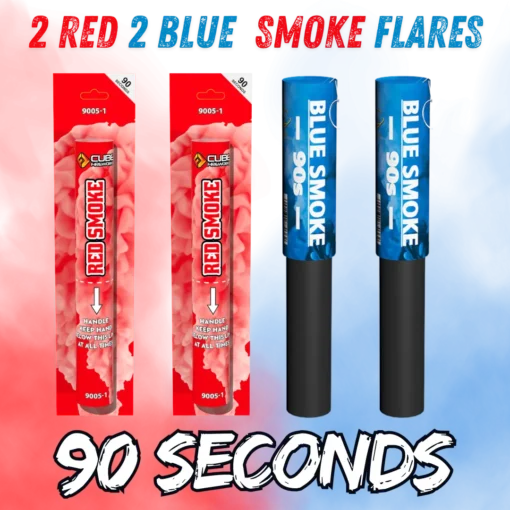 Red and Blue Smoke Flares Handheld 90 Seconds 4 Pack