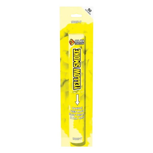 Handheld yellow smoke flare by cube fireworks 90 seconds