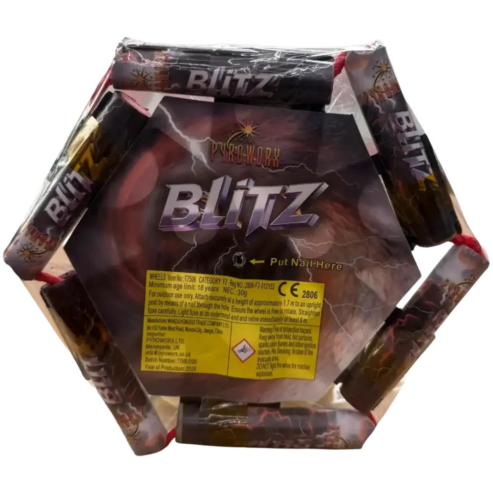 Blitz By Pyroworx six motor Catherine wheel packaging