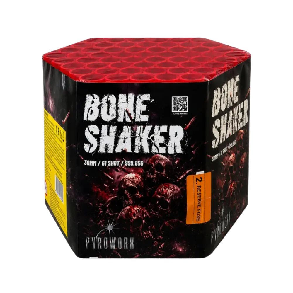 Bone Shaker By Pyroworx 30mm barrage packaging